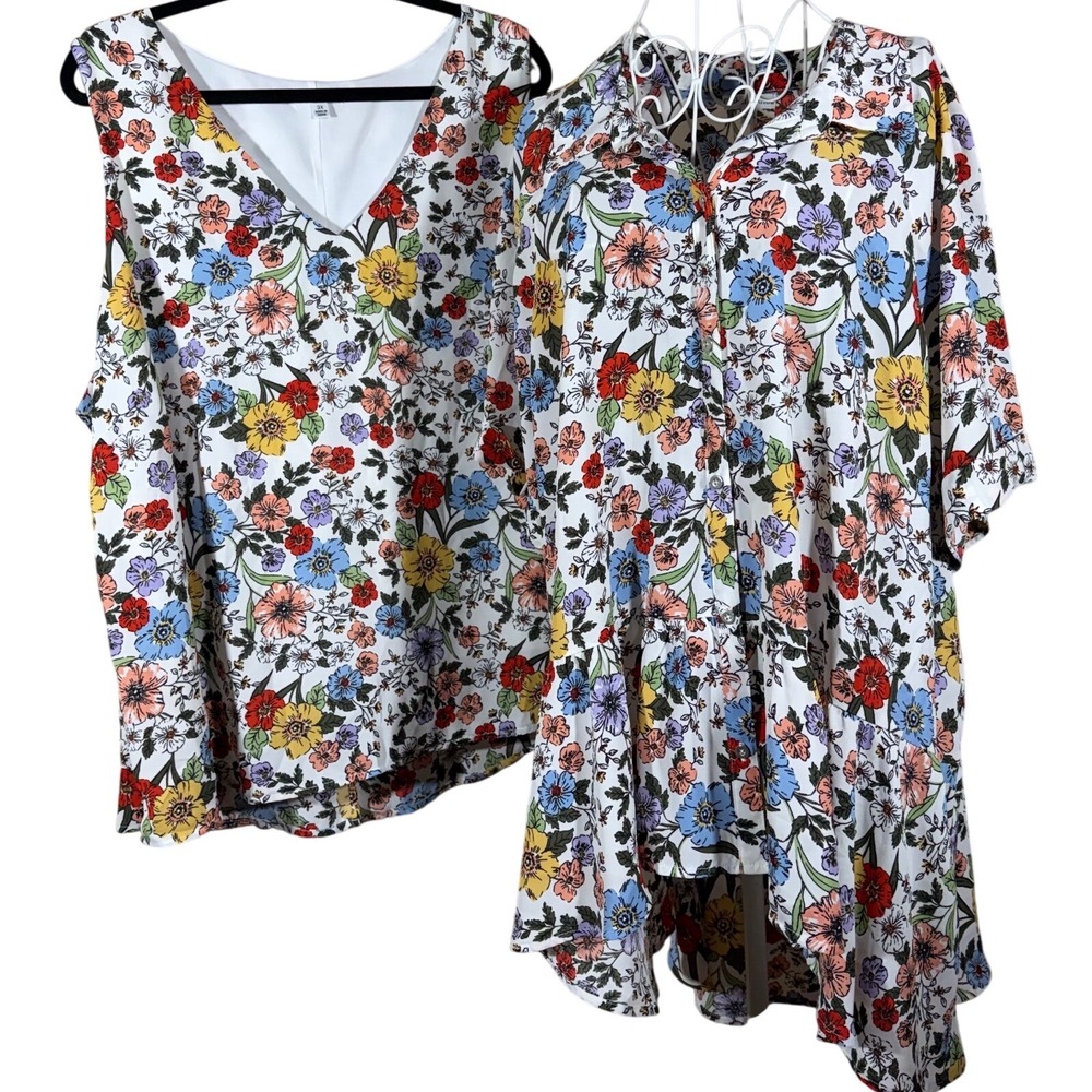 Ophelia Roe Floral 2 Piece Set Shirt and Tank Top Plus Size 3X Multicolor LB3404